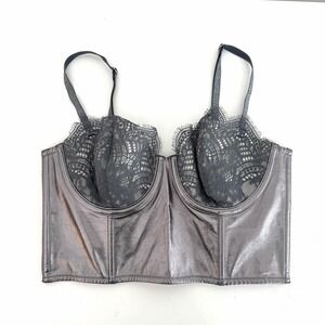 Victoria's Secret Dream Angels Gray Faux Leather Lace Mini Bustier Bra Size 36B